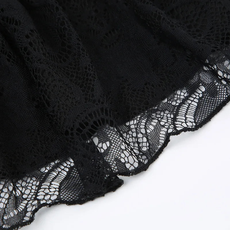 Black Lace Trim Bow A Line Mini Skirt