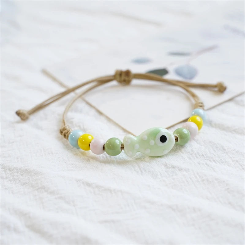 Simple Colorful Ceramic Fish Beaded Bracelet