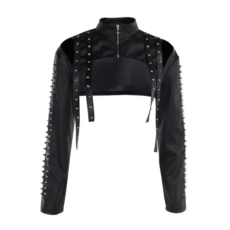 Punk Faux Leather Cropped Jacket