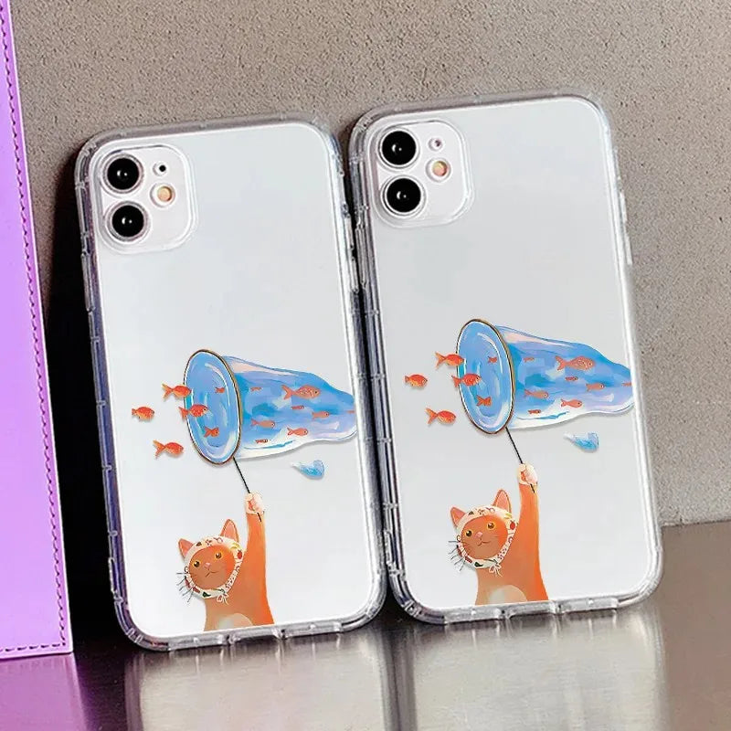 Cute Cat Fishing Phone Case For Samsung