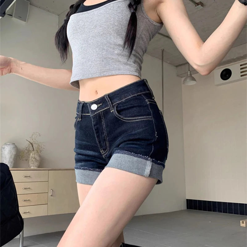 Retro Roll Up Denim Shorts