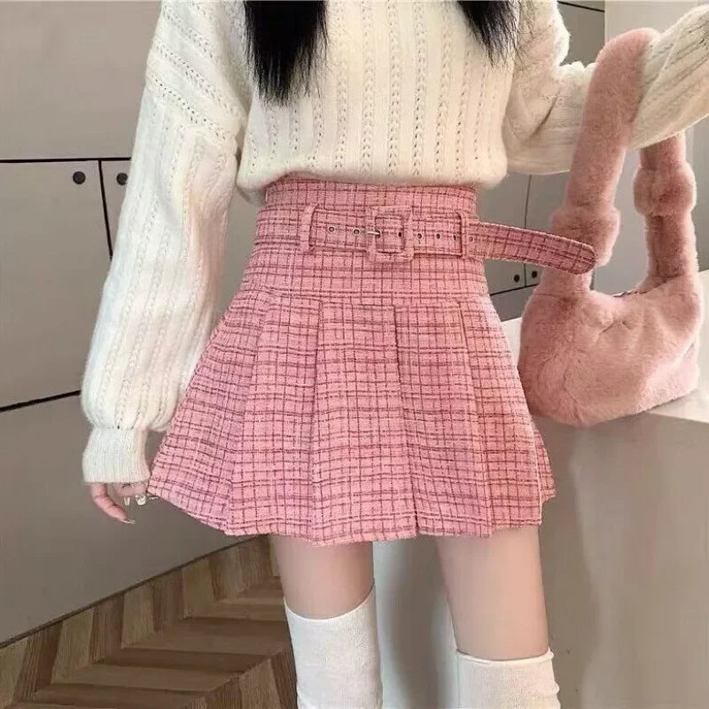 Classic Pleated Mini Skirt with Waist Belt