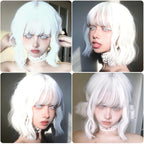 Short Curly Wavy White Synthetic Wig
