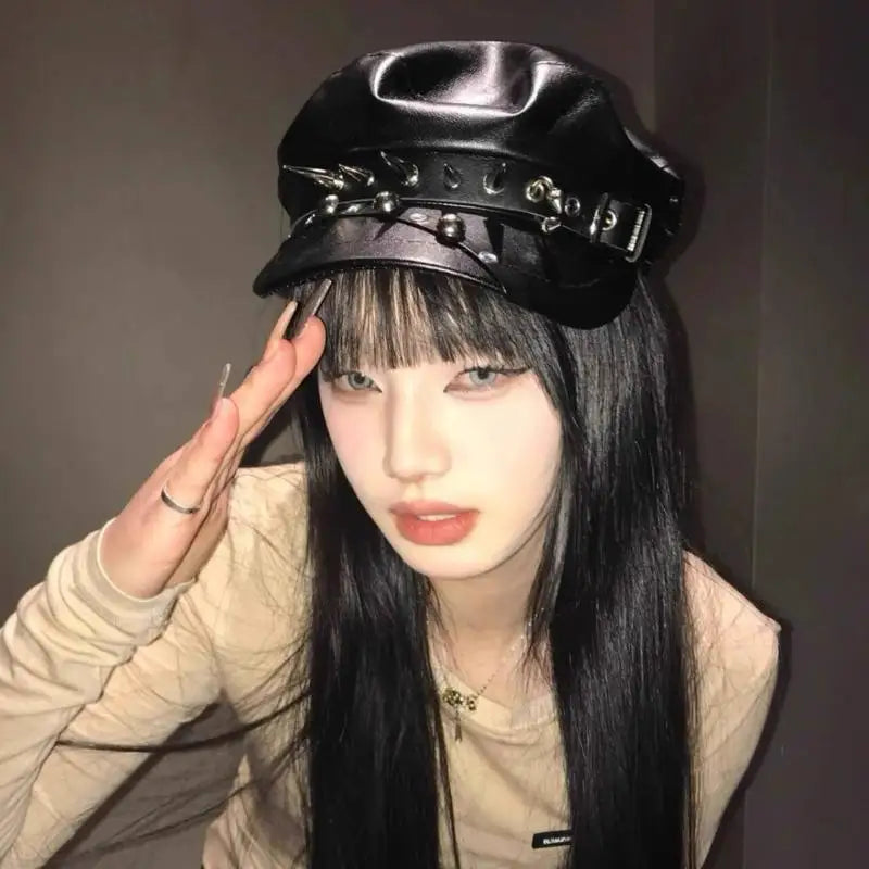 Vintage Rivet Beret  Gothic Cap
