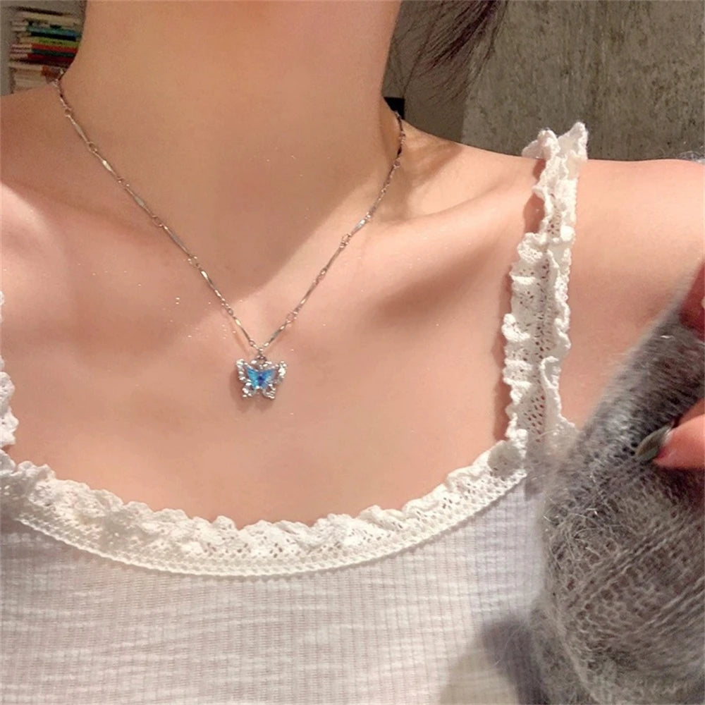 Blue Crystal Butterfly Necklace