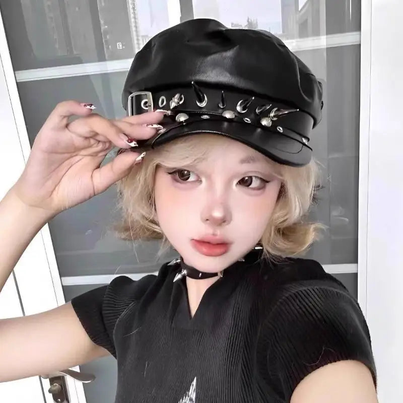 Vintage Rivet Beret  Gothic Cap