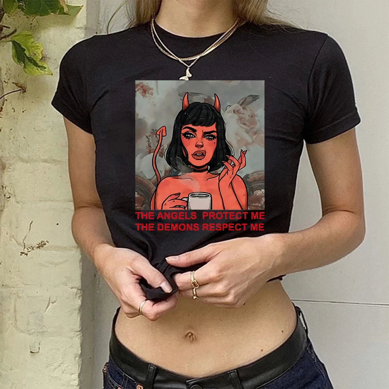 Gothic Horror Y2k Aesthetic  Crop Top