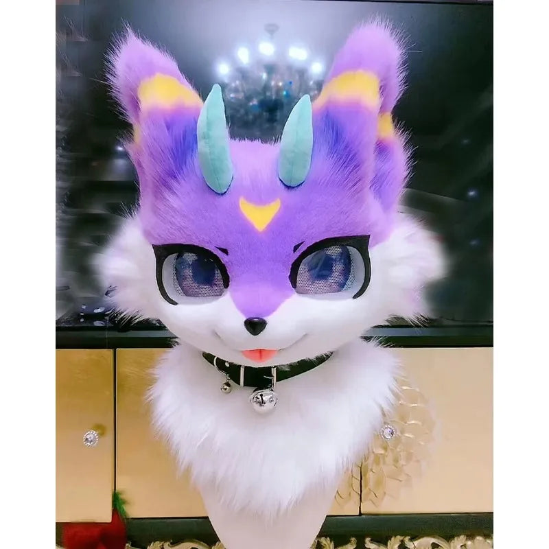 Purple long fur fantasy fox fursuit (head)