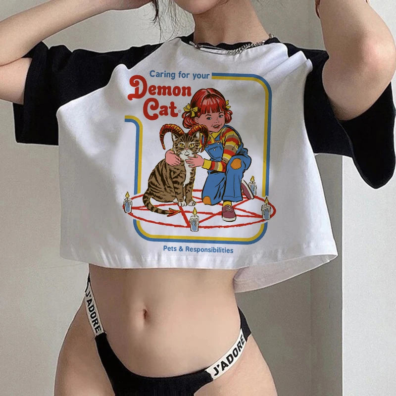 Gothic Horror Y2k Aesthetic  Crop Top