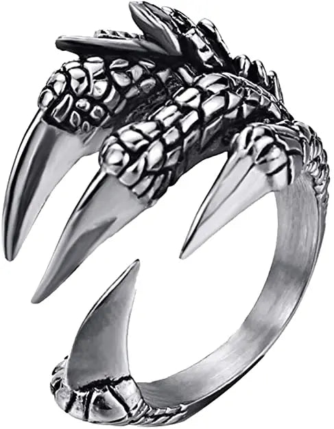 Stainless Steel Vintage Silver Dragon Claw Ring