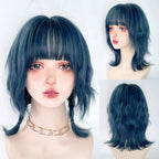 Blue Synthetic Mullet Head Wig