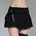 Black Lace Trim Bow A Line Mini Skirt