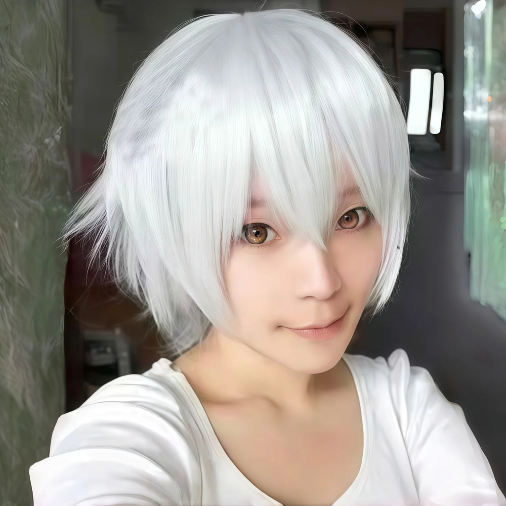 short white synthetic straight and fluffy wig