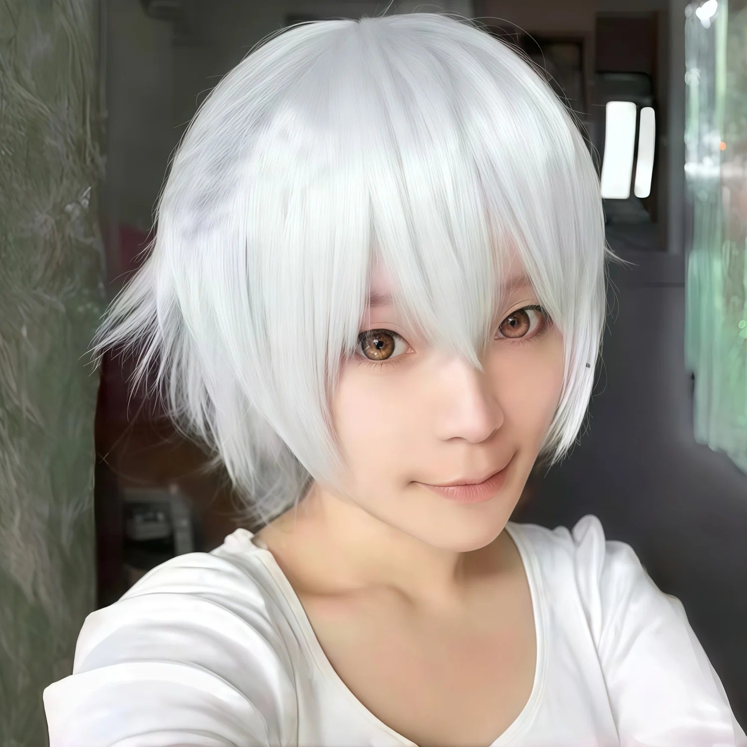 short white synthetic straight and fluffy wig
