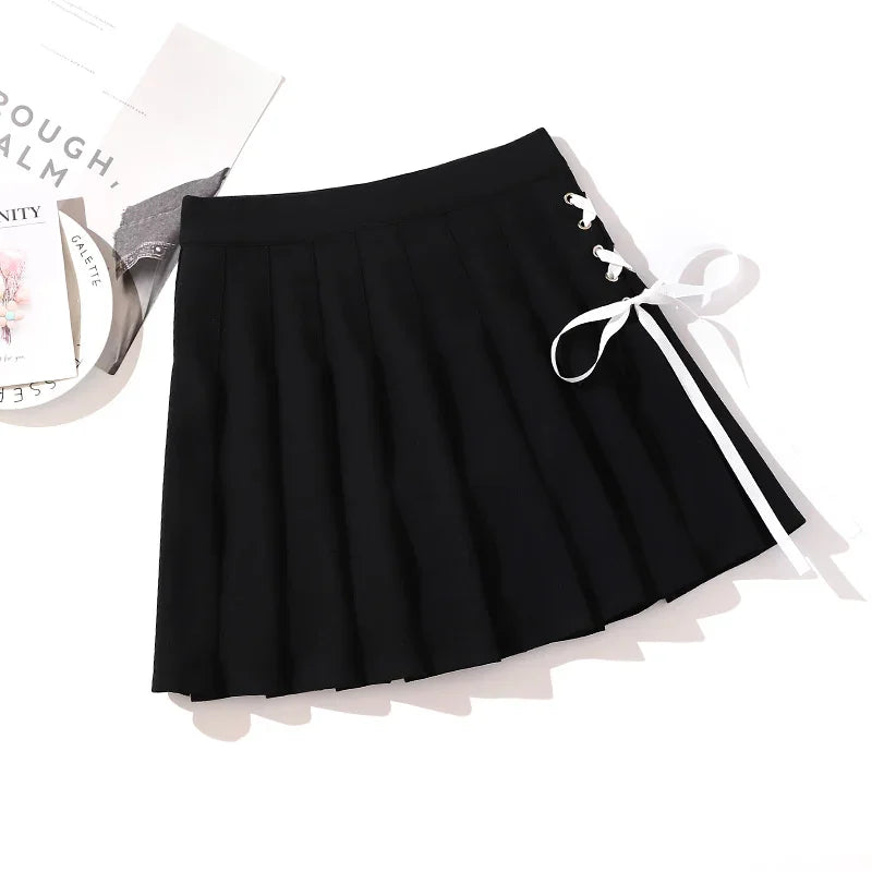 High Waist Mini Skirts with Lace-Up Front