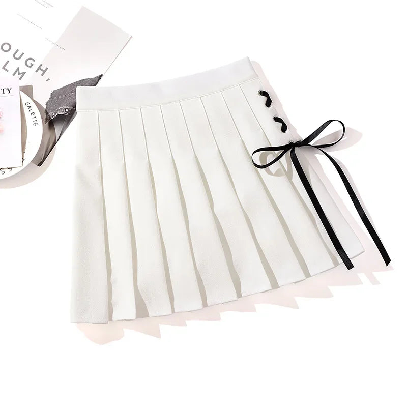 High Waist Mini Skirts with Lace-Up Front