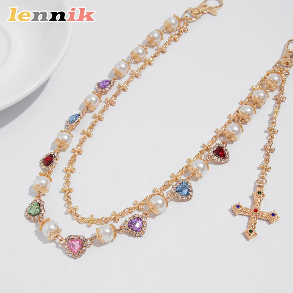 LENNIK Punk Hip Hop Style Rhinestone Cross Pants Chain