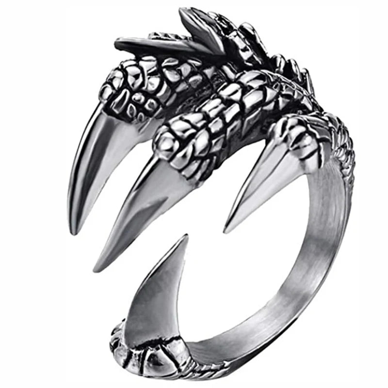 Stainless Steel Vintage Silver Dragon Claw Ring