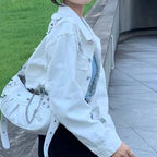 Denim Ripped Aesthetic  Cropped Jackets