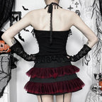 Y2K Skeleton Printed Black Corset/ Crop Top