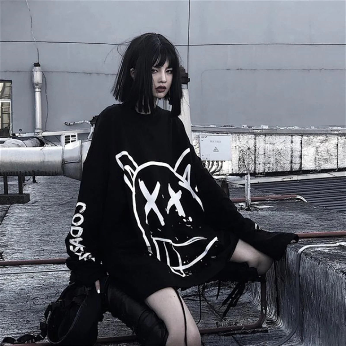 Punk  Oversized Long Sleeve T Shirt