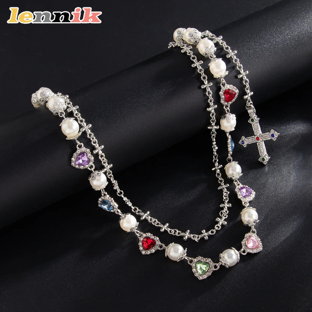 LENNIK Punk Hip Hop Style Rhinestone Cross Pants Chain