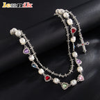 LENNIK Punk Hip Hop Style Rhinestone Cross Pants Chain