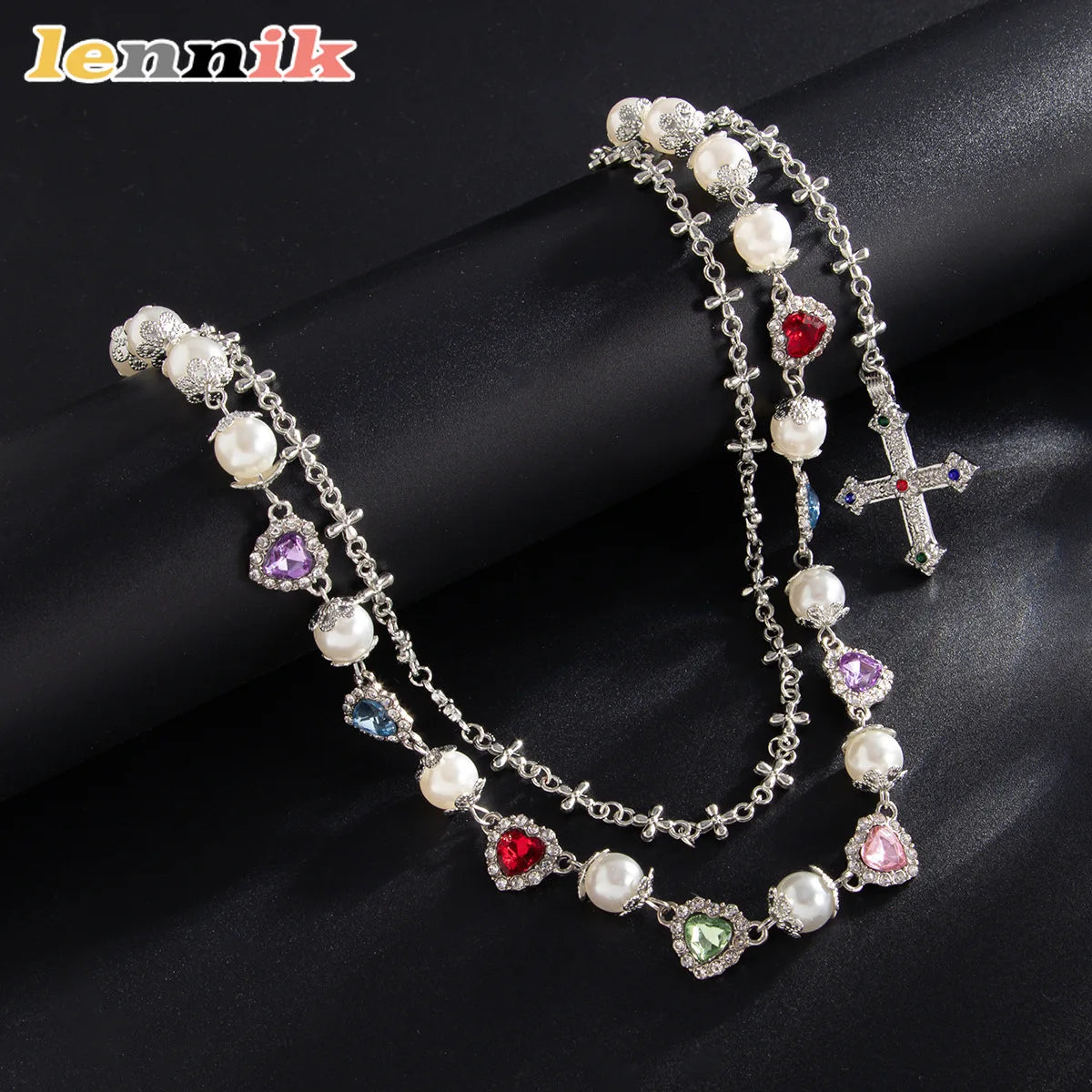 LENNIK Punk Hip Hop Style Rhinestone Cross Pants Chain