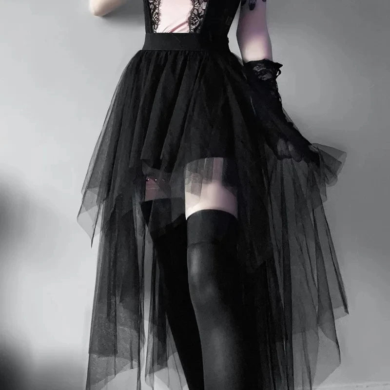 Punk Net Yarn High-Waisted Irregular Skirt