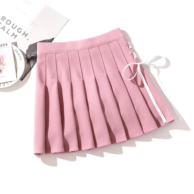 High Waist Mini Skirts with Lace-Up Front