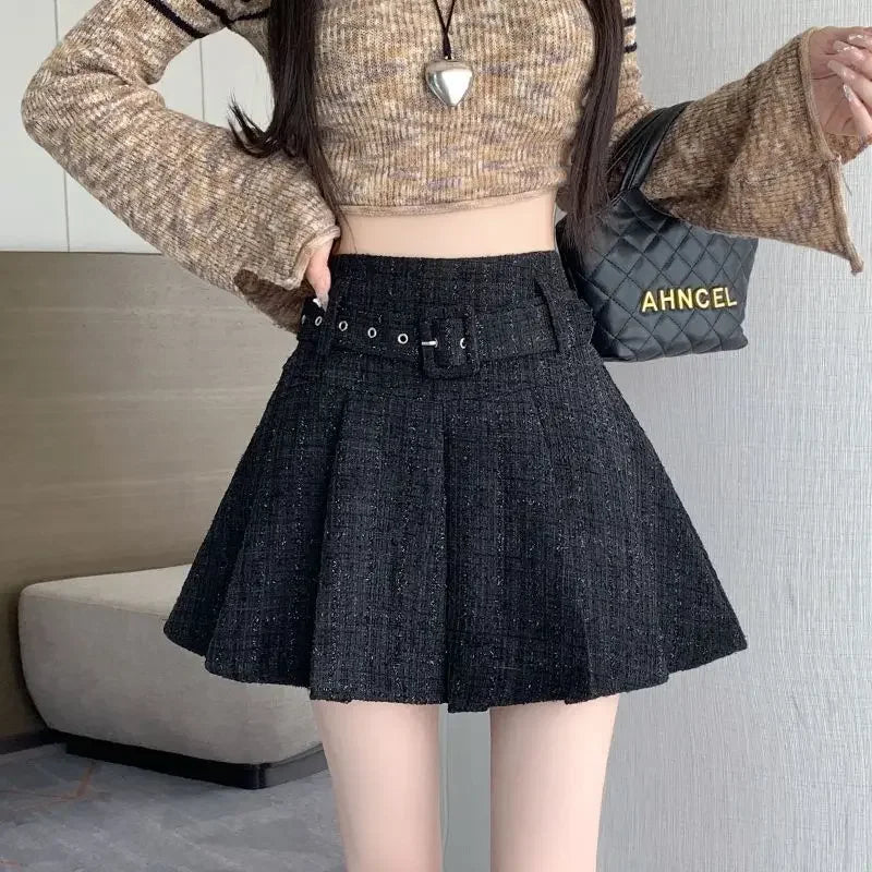 Classic Pleated Mini Skirt with Waist Belt