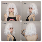 Short Curly Wavy White Synthetic Wig