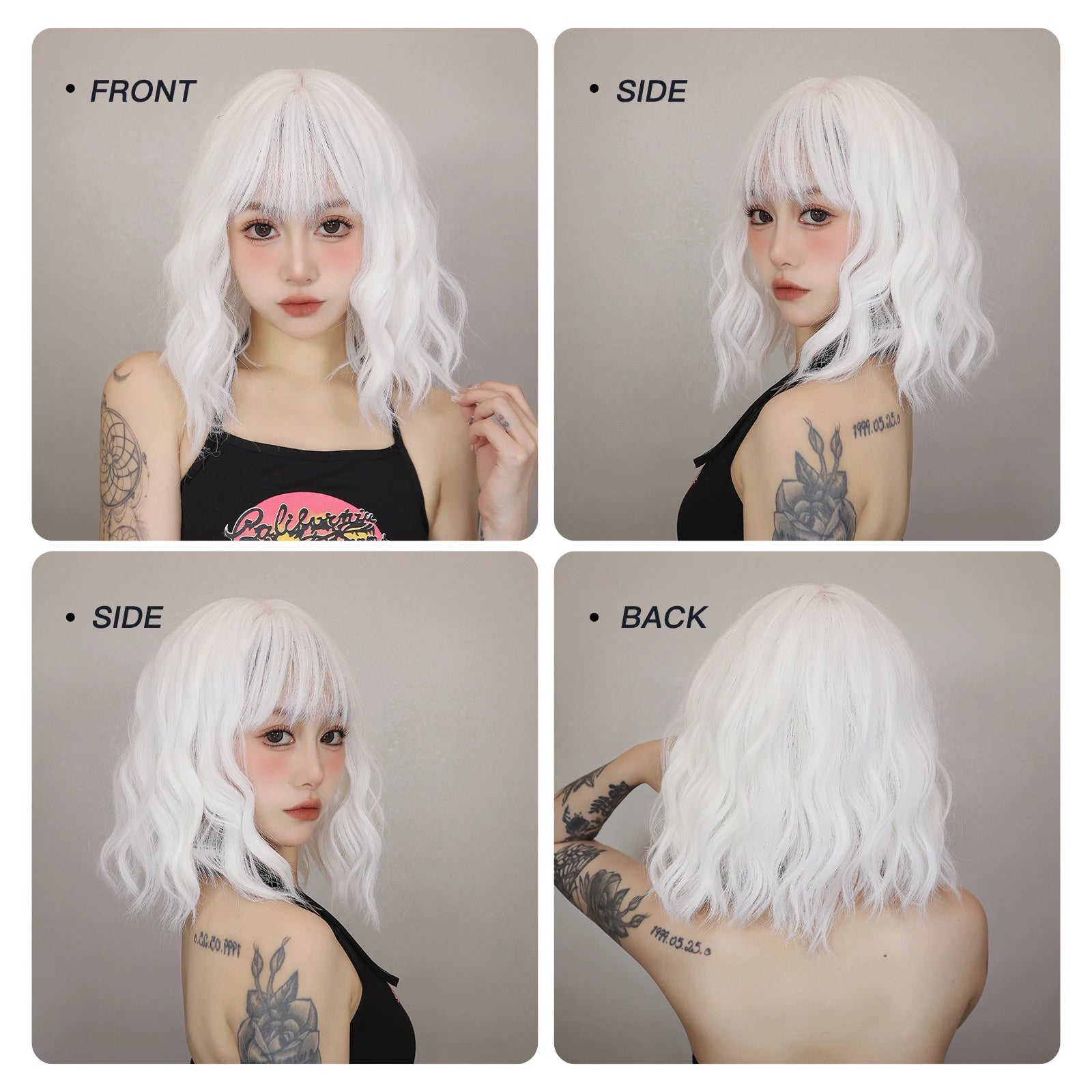 Short Curly Wavy White Synthetic Wig