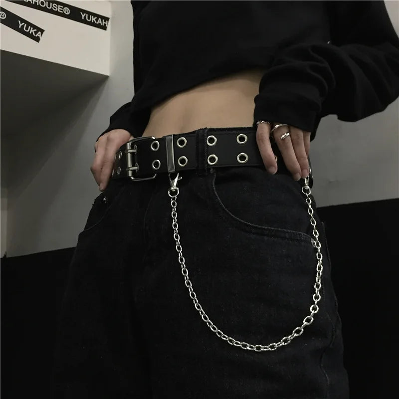 Gothic Double Ring Belt with Chain