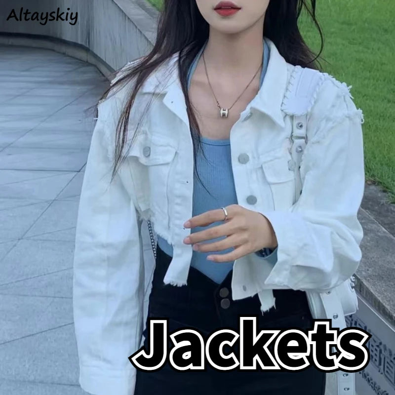 Denim Ripped Aesthetic  Cropped Jackets