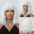 Short Curly Wavy White Synthetic Wig