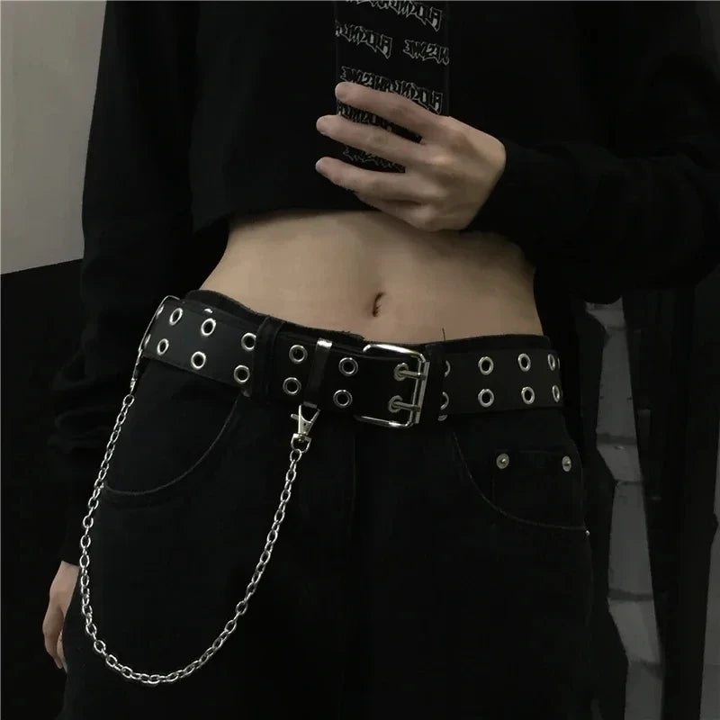 Gothic Double Ring Belt with Chain