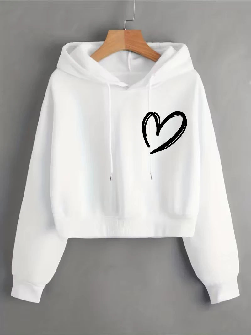 Y2K Heart Print Cropped Sweatshirt