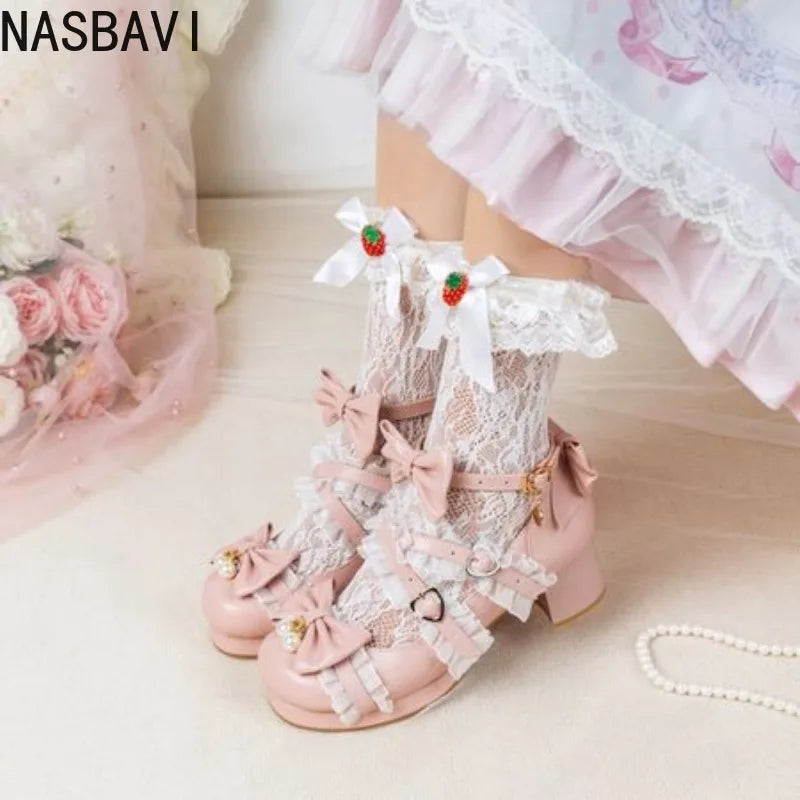 NASBAVI White Lace  Platform  Shoes
