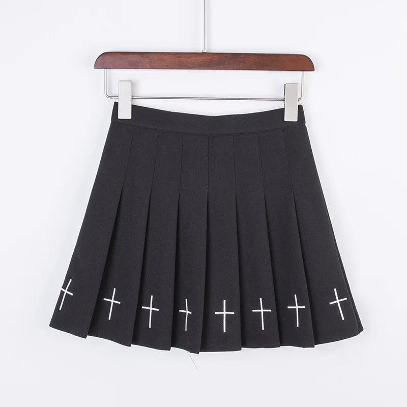 Black/white High Waist Mini Skirts Cross Print