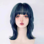 Blue Synthetic Mullet Head Wig