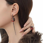 Red Moon Gem Asymmetric Earrings