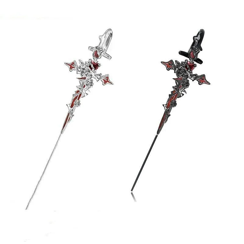 Dark Gothic Rose Cross Thorn Earring