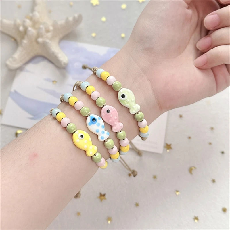 Simple Colorful Ceramic Fish Beaded Bracelet