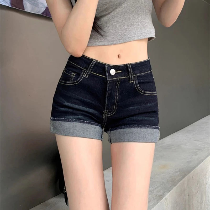 Retro Roll Up Denim Shorts