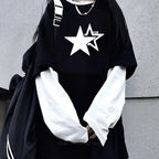 Y2K Star  Print Graphic Fake Two Long Sleeved T-shirt