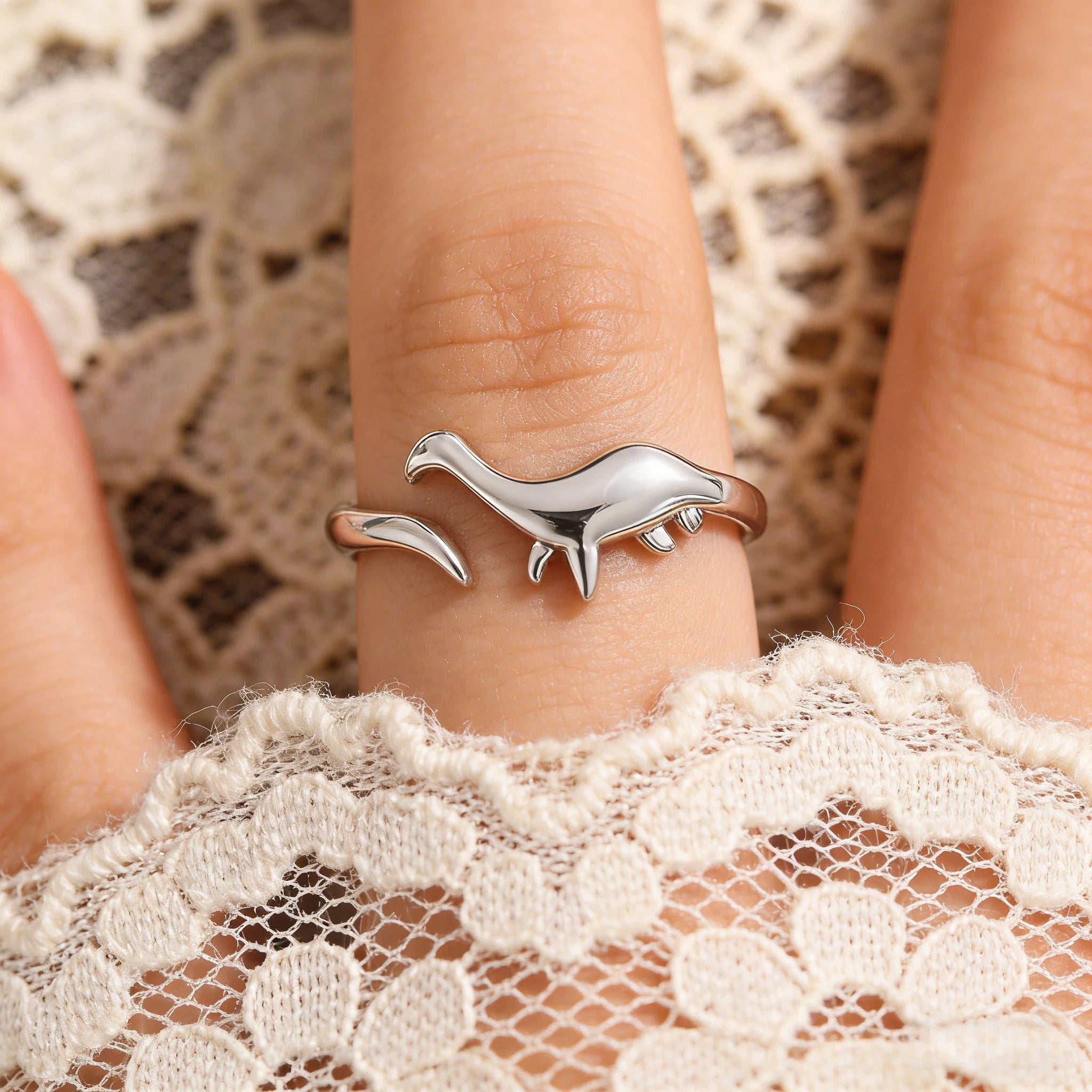 925 silver plated  cute dinosaur ring set