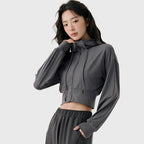 Fleece Zip Up  Cropped Hoodie Jacket