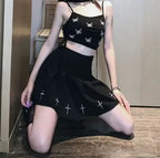 Black/white High Waist Mini Skirts Cross Print