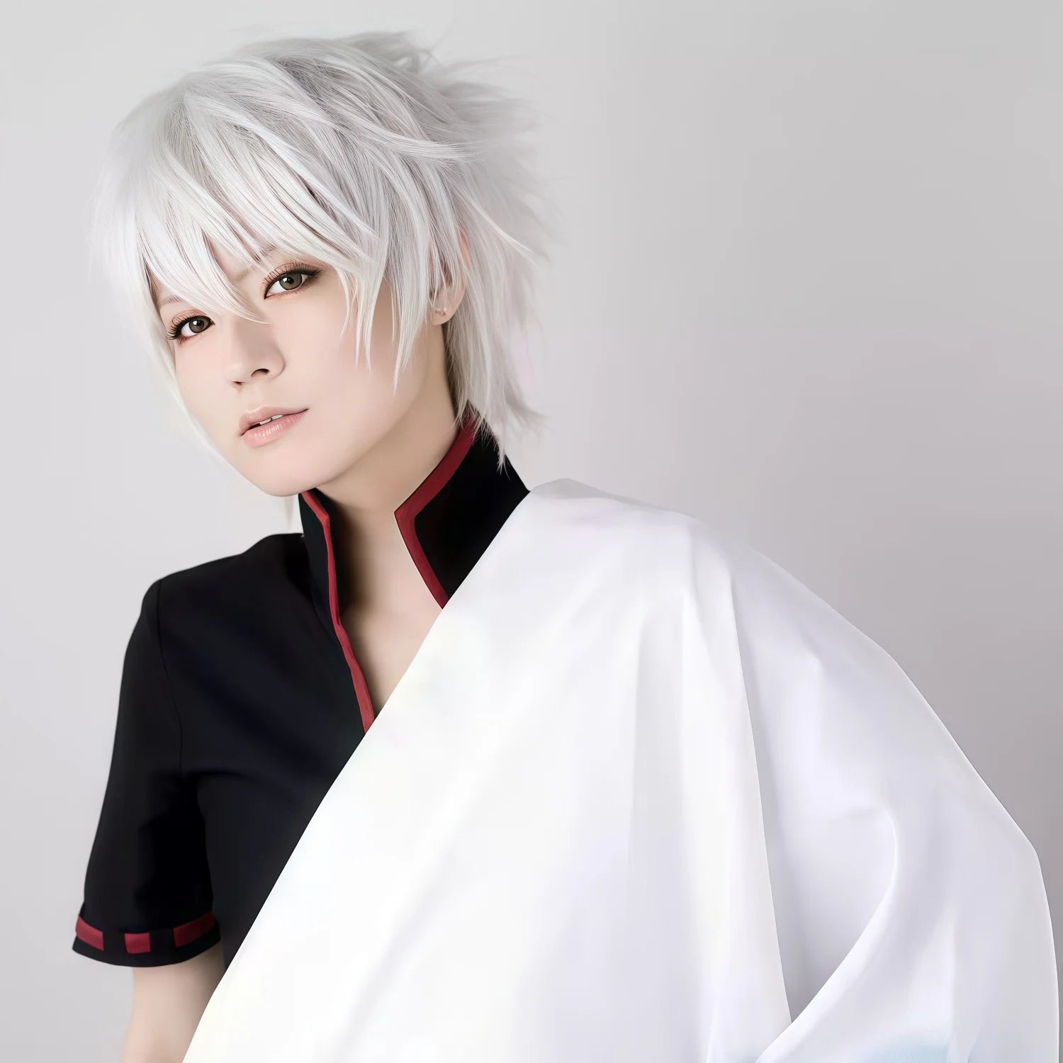short white synthetic straight and fluffy wig